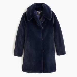 J Crew Faux Fur Navy Button Up Coat